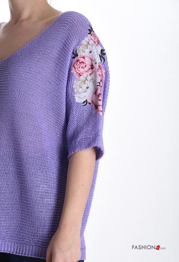 Pull à Imprimé Floral à col en V manches à trois-quarts - ph 4