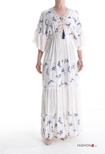 Abito lurex lungo Fantasia floreale scollo a V maniche a tre quarti - ph 1