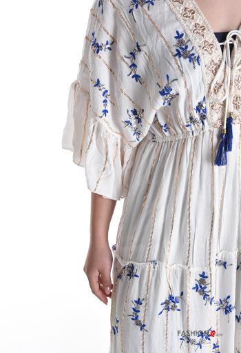 Abito lurex lungo Fantasia floreale scollo a V maniche a tre quarti - ph 4