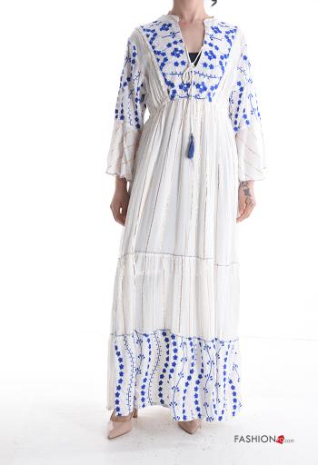 Robe manches longues lurex longue à broderie à volants à col en V