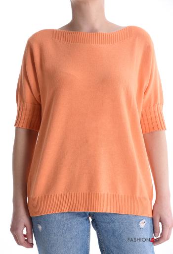 Maglione scollato sulla schiena maniche corte girocollo con fiocco - ph 1