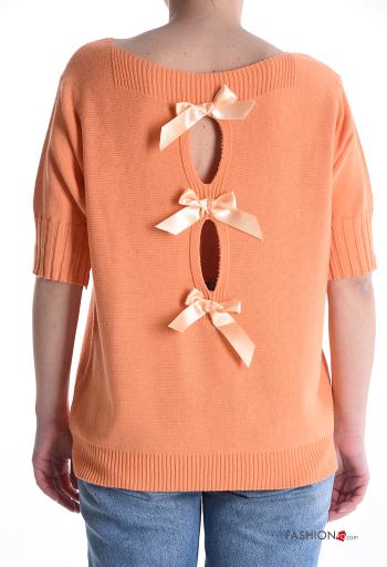 Maglione scollato sulla schiena maniche corte girocollo con fiocco - ph 2