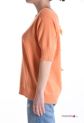 Maglione scollato sulla schiena maniche corte girocollo con fiocco - ph 3