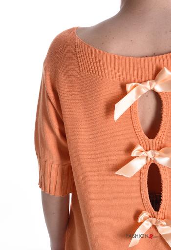 Maglione scollato sulla schiena maniche corte girocollo con fiocco - ph 4