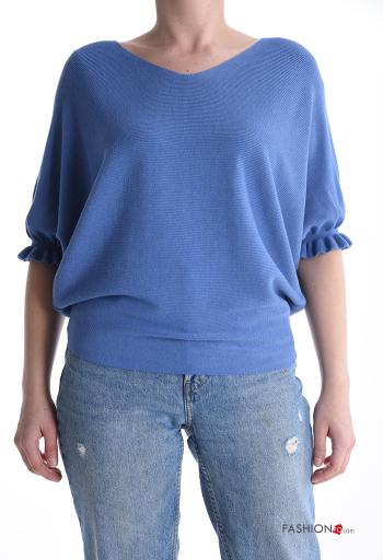 Pull avec élastique à col en V manches à trois-quarts