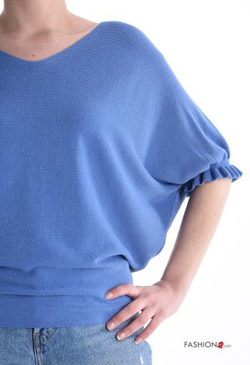 Pull avec élastique à col en V manches à trois-quarts - ph 4