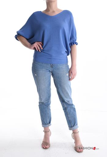 Pull avec élastique à col en V manches à trois-quarts - ph 5