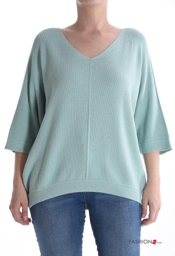 Strickpullover mit V-Ausschnitt 3/4 ärmel