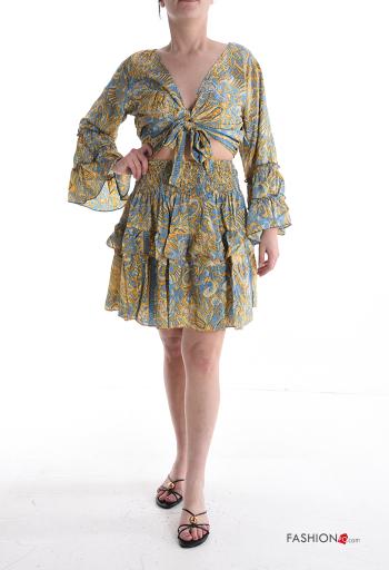 Coordinato in Seta maniche volant maniche lunghe con elastico con balze scollo a V - ph 1