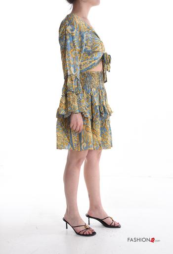 Coordinato in Seta maniche volant maniche lunghe con elastico con balze scollo a V - ph 3