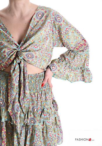 Floral Silk Co-ord with flounces with elastic - ph 4