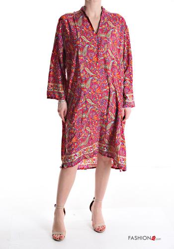 Abito in Seta maniche lunghe Fantasia jacquard scollo a V - ph 1