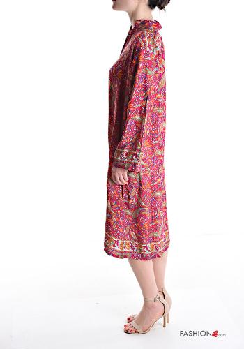 Abito in Seta maniche lunghe Fantasia jacquard scollo a V - ph 3