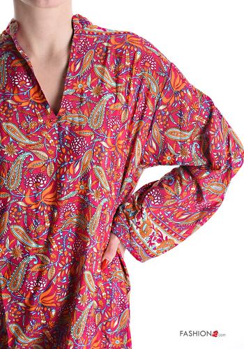 Abito in Seta maniche lunghe Fantasia jacquard scollo a V - ph 4