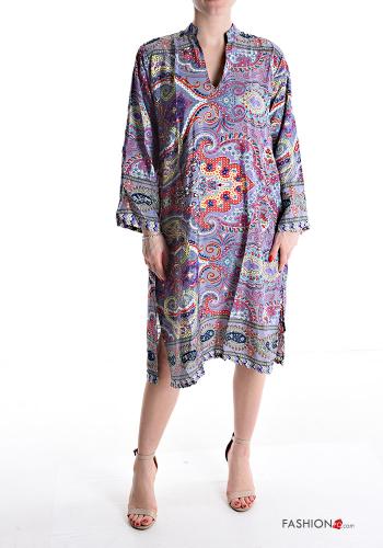Abito in Seta maniche lunghe al ginocchio Fantasia jacquard scollo a V - ph 1