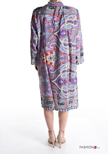Abito in Seta maniche lunghe al ginocchio Fantasia jacquard scollo a V - ph 2