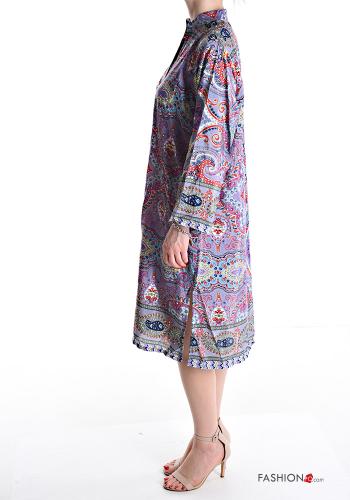 Abito in Seta maniche lunghe al ginocchio Fantasia jacquard scollo a V - ph 3