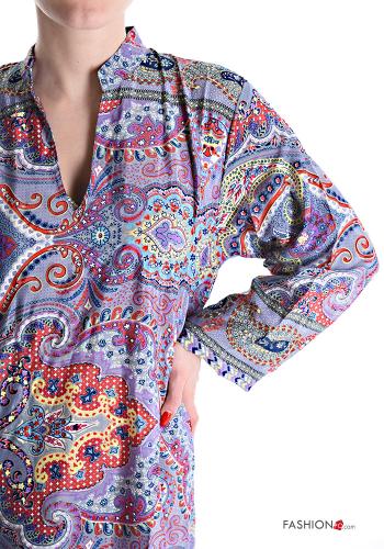 Abito in Seta maniche lunghe al ginocchio Fantasia jacquard scollo a V - ph 4