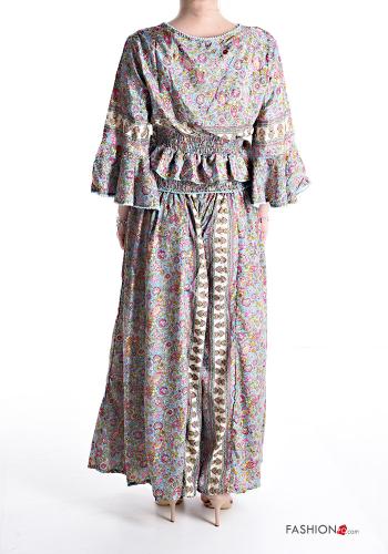 Floral extra long sleeve wide leg Silk Co-ord with v-neck - ph 2