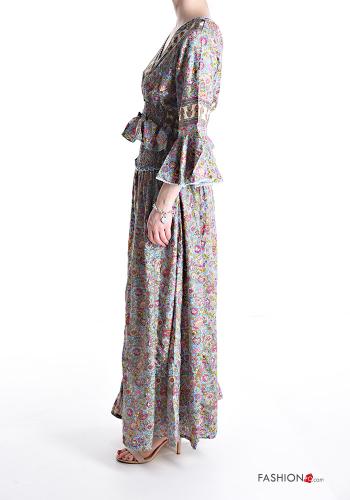 Floral extra long sleeve wide leg Silk Co-ord with v-neck - ph 3