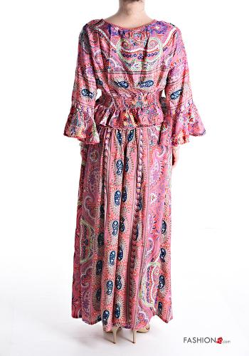 Jacquard print long sleeve wide leg Silk Co-ord with v-neck - ph 2
