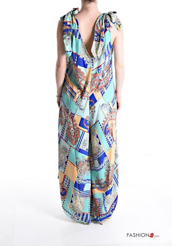 Patterned oversized sleeveless Silk Jumpsuit with bow with v-neck - ph 2