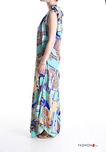 Patterned oversized sleeveless Silk Jumpsuit with bow with v-neck - ph 3