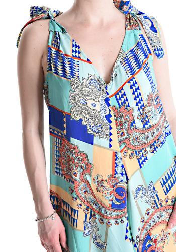 Patterned oversized sleeveless Silk Jumpsuit with bow with v-neck - ph 4