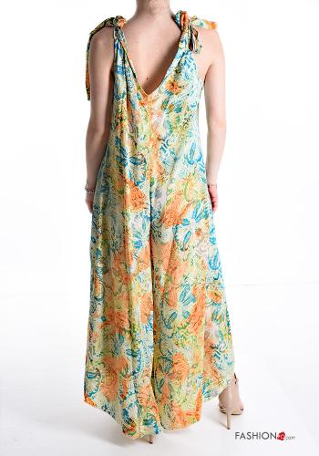 Jumpsuit in Seta oversize senza maniche Fantasia jacquard con fiocco scollo a V - ph 2
