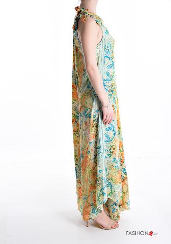Jumpsuit in Seta oversize senza maniche Fantasia jacquard con fiocco scollo a V - ph 3