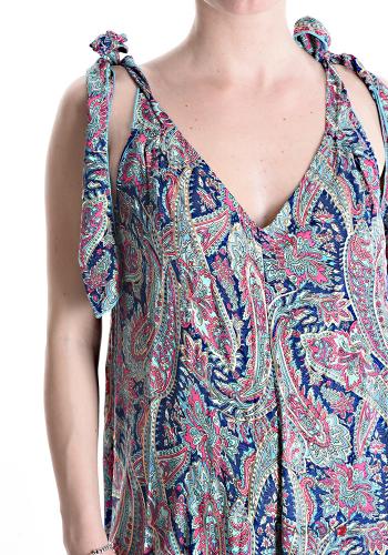 Combinaison en Soie sans manches oversize longue Imprimé jacquard avec noeud - ph 4