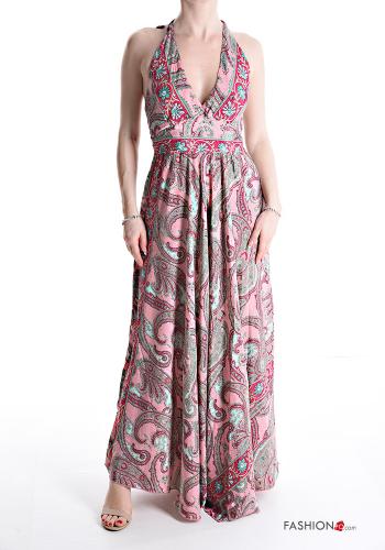 Abito in Seta senza maniche lungo Fantasia jacquard scollo a V - ph 1
