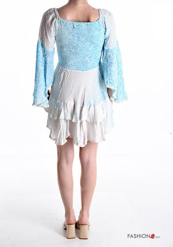 Robe courte asymétrique manches à volant Imprimé paisley à volants avec élastique - ph 2