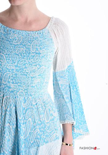 Robe courte asymétrique manches à volant Imprimé paisley à volants avec élastique - ph 4