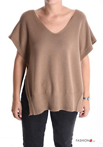 Maglione maniche corte con spacco con bottoni scollo a V