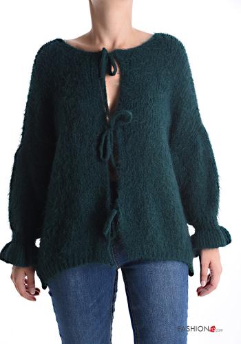 lange ärmel Strickpullover aus Wollmischung mit Schleife schulterfrei - ph 1