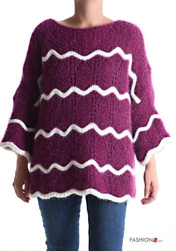 Embroidered Sweater 3/4 sleeve boat neckline - ph 1