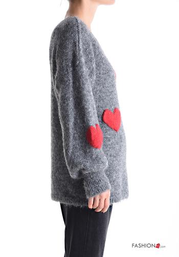 Maglione in Misto Lana maniche lunghe Fantasia cuore scollo a V - ph 3