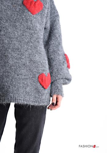 Maglione in Misto Lana maniche lunghe Fantasia cuore scollo a V - ph 4