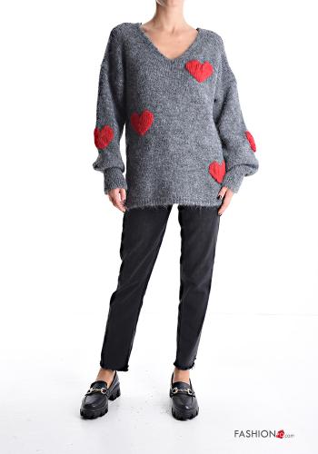 Maglione in Misto Lana maniche lunghe Fantasia cuore scollo a V - ph 5