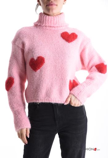 Maglione in Misto Lana maniche lunghe Fantasia cuore a collo alto - ph 1