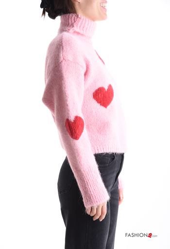 Maglione in Misto Lana maniche lunghe Fantasia cuore a collo alto - ph 3