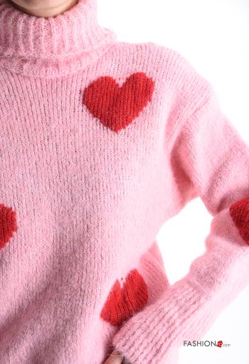 Maglione in Misto Lana maniche lunghe Fantasia cuore a collo alto - ph 4