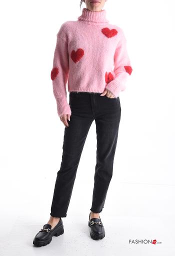 Maglione in Misto Lana maniche lunghe Fantasia cuore a collo alto - ph 5