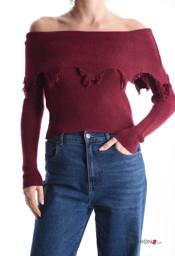 Maglione maniche lunghe corto scollo alla bardot