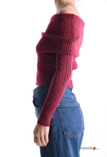 Maglione maniche lunghe costine corto scollo alla bardot - ph 3