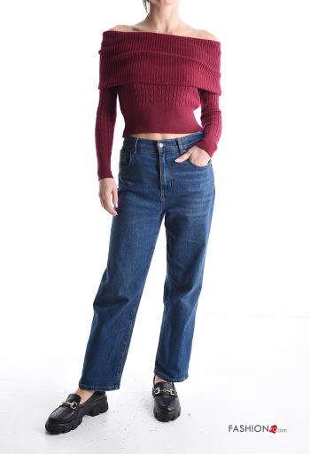 Maglione maniche lunghe costine corto scollo alla bardot - ph 5