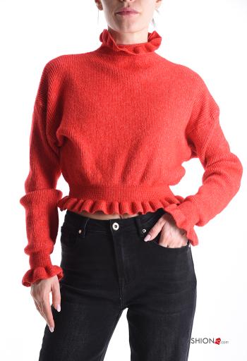 Maglione in Misto Lana corto a collo alto con elastico