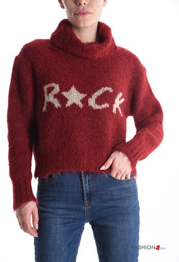 Maglione in Misto Lana maniche lunghe Fantasia scritta a collo alto