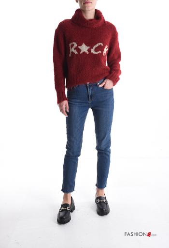 Maglione in Misto Lana maniche lunghe Fantasia scritta a collo alto - ph 5